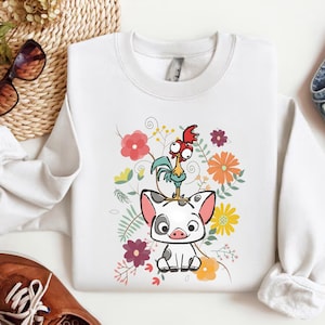Disney Moana Sweatshirt, Hei Hei and Pua Floral Long Sleeve Shirt, Disney Trip Family Shirt, Moana Princess Disneyland Vacation Sweatshirt