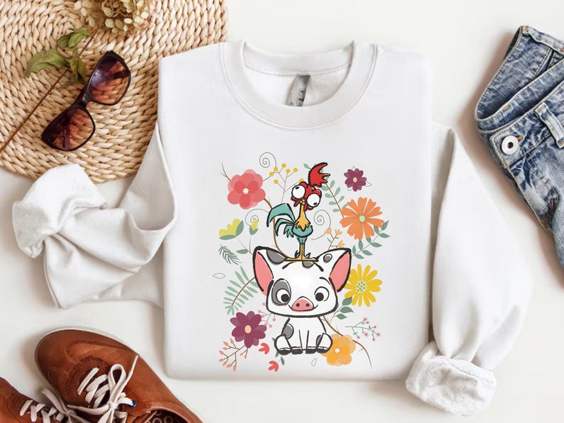 Disney Moana Sweatshirt, Hei Hei and Pua Floral Long Sleeve Shirt, Disney Trip Family Shirt, Moana Princess Disneyland Vacation Sweatshirt