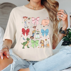 Coquette Bows Watercolor Disney Toy Story Shirt, Pixar Toy Story T-shirt, Disneyland Family Matching Trip, Woody Jessie Buzz Alien Rex Tee
