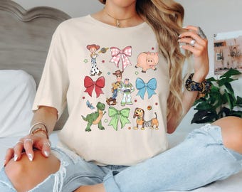 Coquette Bows Watercolor Disney Toy Story Shirt, Pixar Toy Story T-shirt, Disneyland Family Matching Trip, Woody Jessie Buzz Alien Rex Tee