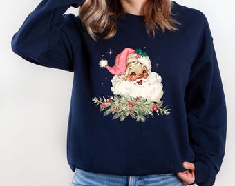 Pink Santa Hat Sweatshirt, Retro Christmas Gift