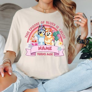 Personalized Blue Dog Birthday Girl Shirt, Blue Dog Custom Age Tee for Kids, Personalized Blue Dog Party Shirt, Cartoon Birthday Outfit