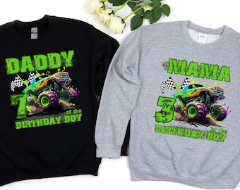 Boys Monster Truck Birthday Sweatshirt, Custom Personalized Neon Green Shirt