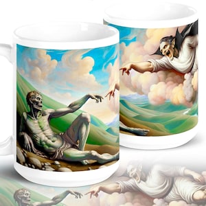 The Creation Of Adam Mug -  Funny Art Mug - Michelangelo - Hilarious Halloween Gift - Zombie Art - Renaissance - Dracula Painting - Vampires
