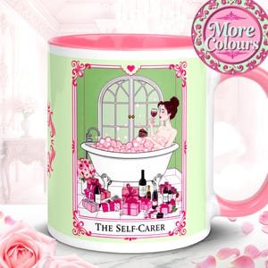 Bonita taza con carta del tarot de San Valentín, regalo de cuidado personal para ella, regalo romántico para aniversario, bonito regalo para mimarse, adorable taza retro para esposa