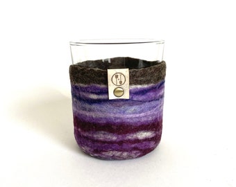 Woolly Cup 12 oz Glass Coffee Cup with Felted Wool Cozy Coffee Sleeve, Tempered Glass Teacup, Glass Coffee Mug with Felt Cozy Sleeve