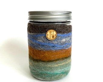 Felt Mason Jar Cozy, Wool Jar Sleeve for 32 oz. Widemouth Mason, Hand Felted Coffee Jar Wrap, Sustainable Housewarming Gifts, Zero Waste