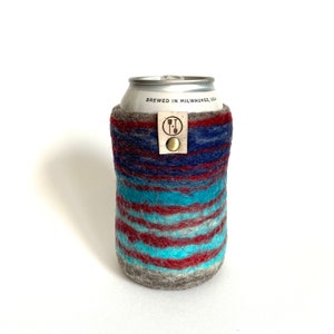 Birthday Guys Gift, Gifts for Him, 7th Anniversary Wool Gift for Men, Phish Ruby Waves, Felted Can Sleeve, Beer Sweater