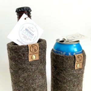 Guy Gifts, 7th Anniversary Wool Gift for Men, Present for Husband, Fathers Day Beer Gifts, Bottle Sleeve, Tallboy Can Cover 16 oz image 1
