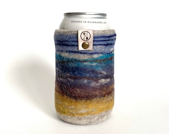 Wool Anniversary Gift for Her, Gifts for Her, Felt Can Coolers, Beer Sleeve Made in Wisconsin, Felted Cozy, 7th Anniversary Gift for Wife