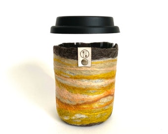 Roadie Cup, Glass Travel Mug, Lidded Coffee Tumbler with Cozy, Wool Gift, Tempered Glass Coffee Cup with Felt Sleeve, Sustainable Gifts