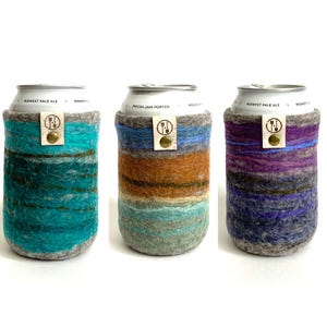 Can Coolers, Wool Gift for Her, Guy Gifts, 7th Anniversary Wool Anniversary Gift, Sustainable Gifts, Teal Beer Sweater, Felt Bottle Sleeve