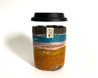 Coffee Tumbler with Lid and Cozy, Glass Travel Cup, Coffee Lovers Gift, Felt Tea Cozy with Lid, Tempered Glass Tea Cup, Felted Wool Sleeve