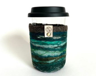 Glass Coffee Mug, Travel Tumbler and Lid, Cozy Coffee Cup, Sustainably Made Mug, Tempered Glass Tea Cup with Felt Wool Sleeve, Versatile Cup