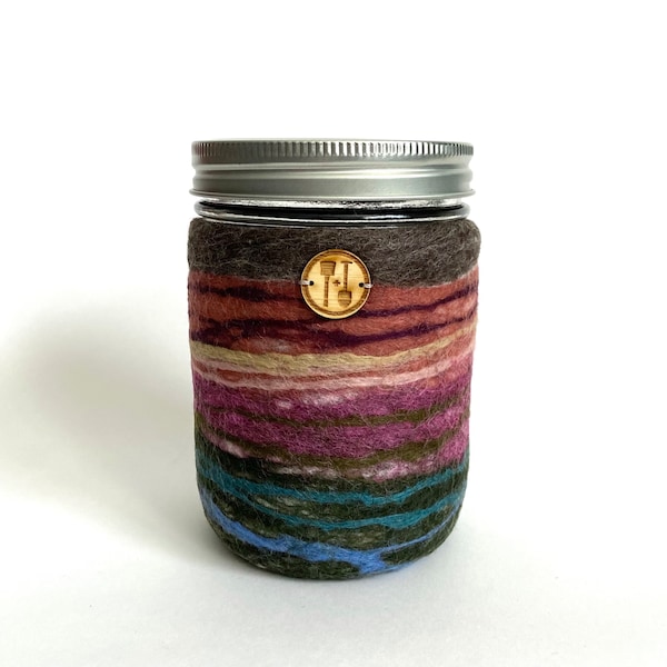 Felted Coffee Mug, Mason Jar Cozy, Wool Sleeve for 16 oz. and 32 oz. Widemouth Mason Jars, Sustainably Made Gifts, Zero Waste Gift