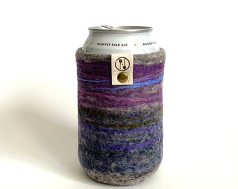 Gift for Her, Girlfriend Gifts, Felt Can Coolers, 7th Anniversary Wool Gift, Sustainable Gifts, Purple Beer Sweater, Handmade Bottle Sleeve