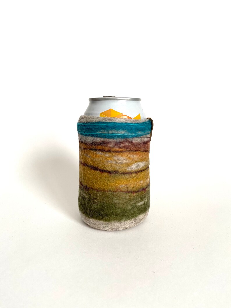 Wool Gifts for Her, Beer Sleeve Made in Milwaukee Wisconsin, Felted Can Cover, 7th Anniversary Gift for Wife, 12 oz. Bottle Hugger image 6