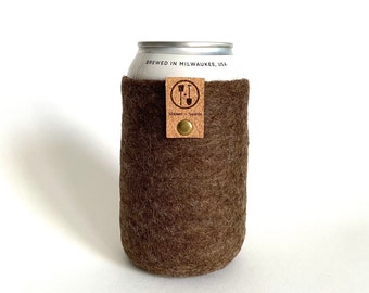 Guy Gift, Can Cooler Gift for Him Wool Anniversary Gift for Men, Beer Sleeve, Insulated Tallboy Cozy, 12 oz. Bottle Sweater