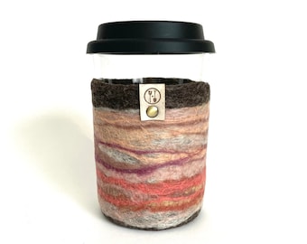 Lidded Travel Mug, Coffee Tumbler with Lid and Sleeve, Glass Coffee Cup, Eco Friendly Gifts, Wool Tea Cozy, Tempered Glass, Sustainable Gift