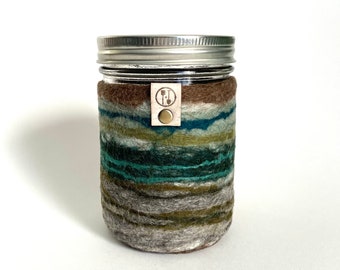 Mason Jar Cozy, 7th Anniversary Wool Gifts,  Felt Jar Wrap for 16 oz. 24 oz. 32 oz. Mason Drink Jar, Widemouth Jar Sleeve