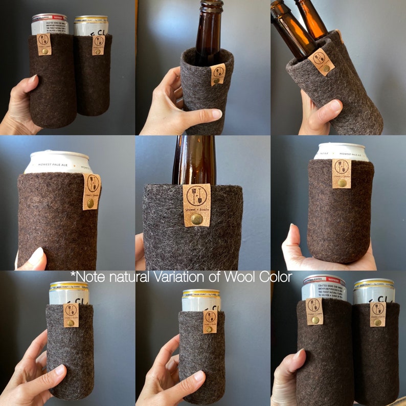 Guy Gifts, 7th Anniversary Wool Gift for Men, Present for Husband, Fathers Day Beer Gifts, Bottle Sleeve, Tallboy Can Cover 16 oz image 6