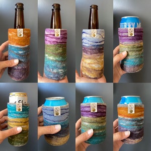 Wool Gifts for Her, Beer Sleeve Made in Milwaukee Wisconsin, Felted Can Cover, 7th Anniversary Gift for Wife, 12 oz. Bottle Hugger image 9