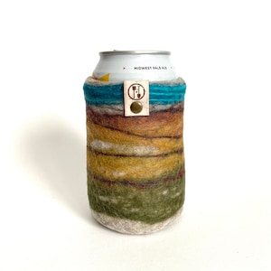 Wool Gifts for Her, Beer Sleeve Made in Milwaukee Wisconsin, Felted Can Cover, 7th Anniversary Gift for Wife, 12 oz. Bottle Hugger image 1