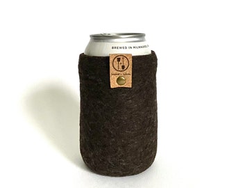 Wool Gift, Can Cover Dark Brown, Guy Gifts for Him, 7th Anniversary Present for Husband, Eco Friendly Stocking Stuffer, Handmade Beer Sleeve