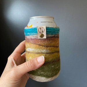 Wool Gifts for Her, Beer Sleeve Made in Milwaukee Wisconsin, Felted Can Cover, 7th Anniversary Gift for Wife, 12 oz. Bottle Hugger image 2