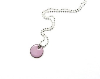 Tiny Charm Necklace, Small Pink Enamel Pendant with Delicate Sterling Silver Chain