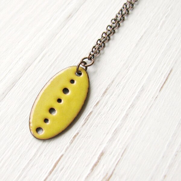 Sunny Yellow Enamel Grain Necklace, Lightweight Pendant