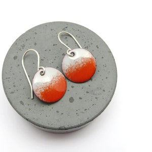 Small Gray and Red Dangle Earrings with Sterling Silver Earwires, Enamel Earrings image 2