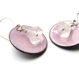 Pink Flower Earrings with Pastel Enamel, Frosted Glass Flowers and Sterling Silver Earwires image 2