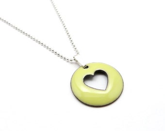 Yellow Heart Necklace, Lightweight Enamel Pendant with Sterling Silver Chain