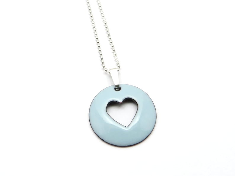 Light Blue Heart Necklace, Lightweight Enamel Pendant on Delicate Sterling Silver Chain image 2