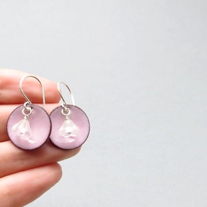 Pink Flower Earrings with Pastel Enamel, Frosted Glass Flowers and Sterling Silver Earwires image 5