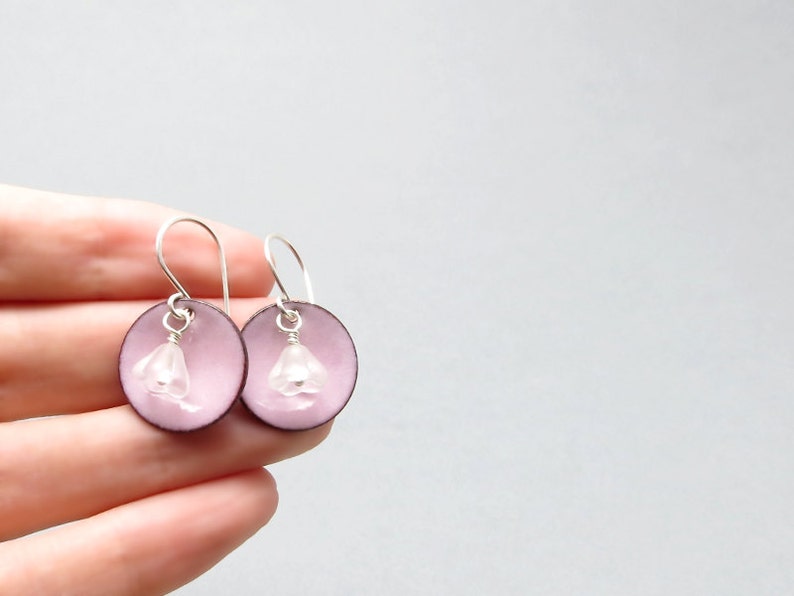 Pink Flower Earrings with Pastel Enamel, Frosted Glass Flowers and Sterling Silver Earwires image 5