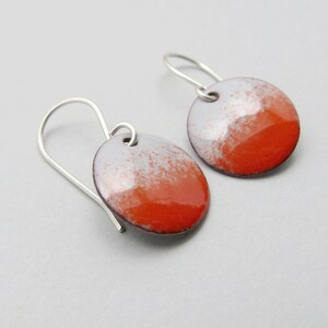 Small Gray and Red Dangle Earrings with Sterling Silver Earwires, Enamel Earrings image 6