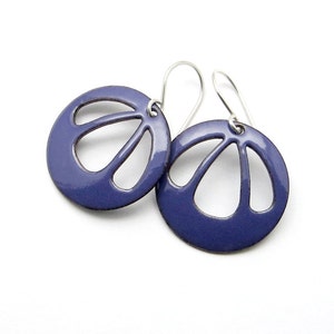 Purple Dangle Earrings with Sterling Silver Earwires, Modern Enamel Jewelry image 3