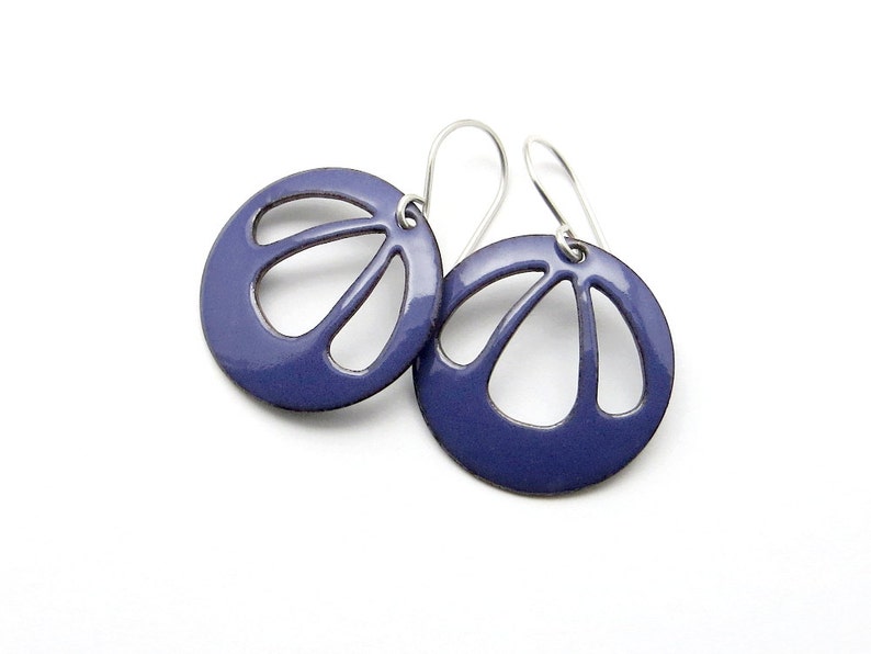 Purple Dangle Earrings with Sterling Silver Earwires, Modern Enamel Jewelry image 3