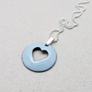 Light Blue Heart Necklace, Lightweight Enamel Pendant on Delicate Sterling Silver Chain image 1