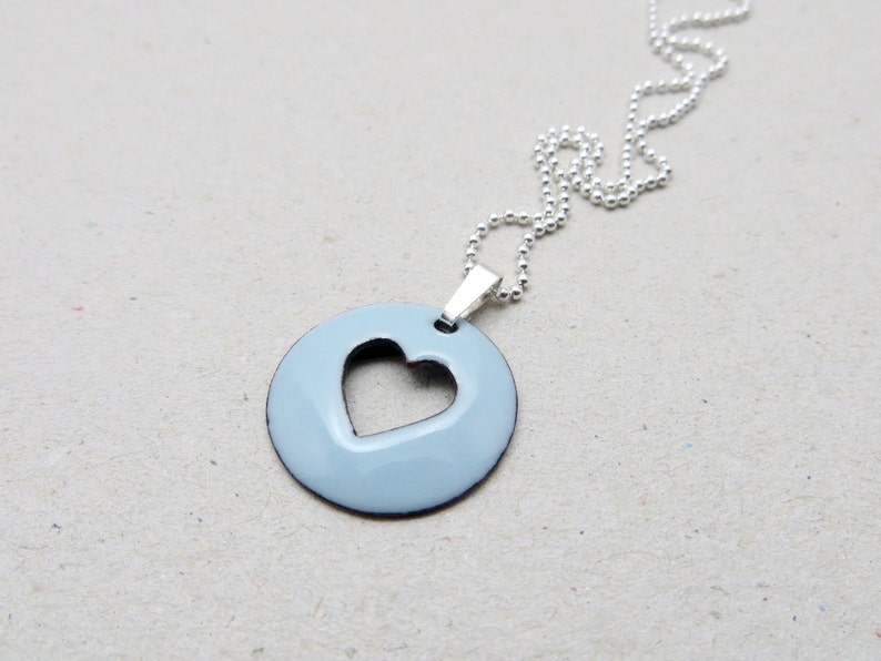 Light Blue Heart Necklace, Lightweight Enamel Pendant on Delicate Sterling Silver Chain image 1