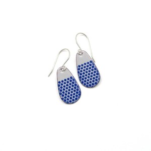 Royal Blue Drop Earrings, Gray and Blue Enamel on Copper with Sterling Silver Earwires image 3