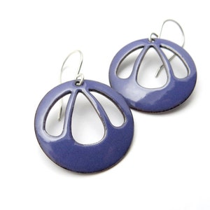 Purple Dangle Earrings with Sterling Silver Earwires, Modern Enamel Jewelry image 1