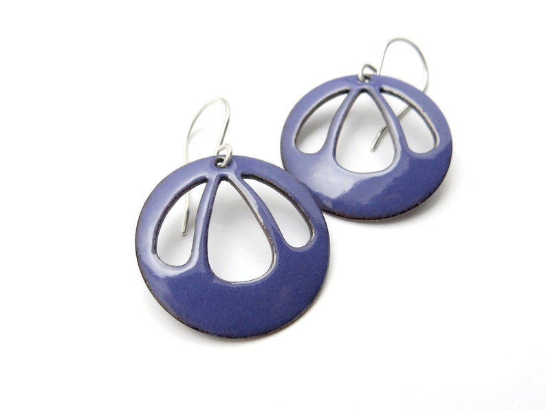 Purple Dangle Earrings with Sterling Silver Earwires, Modern Enamel Jewelry image 1