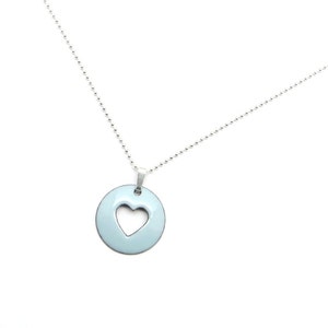 Light Blue Heart Necklace, Lightweight Enamel Pendant on Delicate Sterling Silver Chain image 3