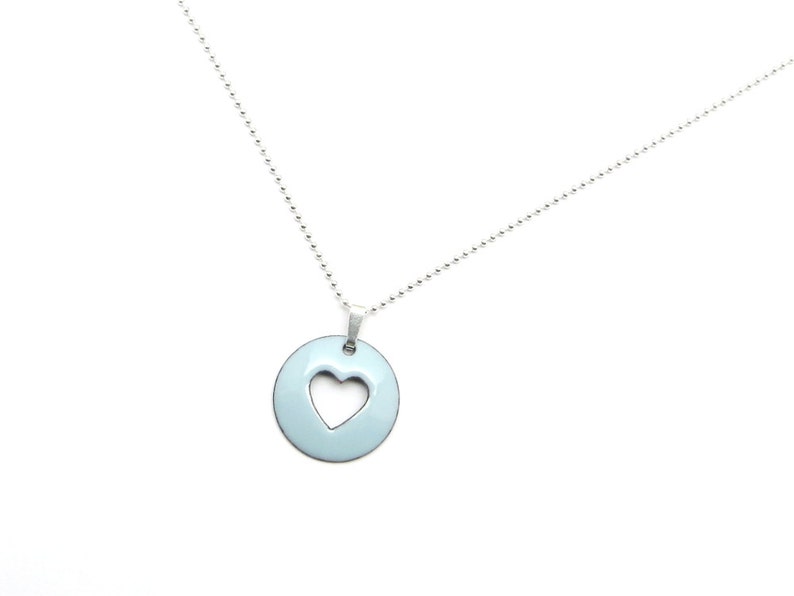 Light Blue Heart Necklace, Lightweight Enamel Pendant on Delicate Sterling Silver Chain image 3