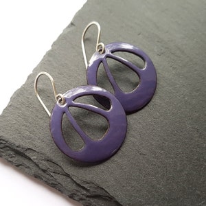 Purple Dangle Earrings with Sterling Silver Earwires, Modern Enamel Jewelry image 5