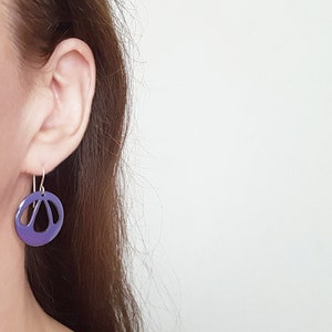 Purple Dangle Earrings with Sterling Silver Earwires, Modern Enamel Jewelry image 4