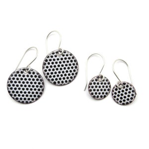 black and white polka dot earrings in two sizes